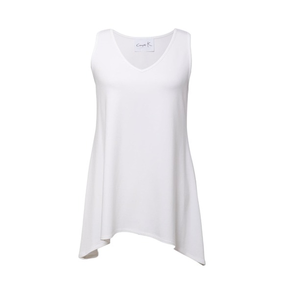 Women's White V-Neck Tunic Bamboo Tank Top Size XL Loose Fit Flowy Compli-K NWT - Picture 1 of 3